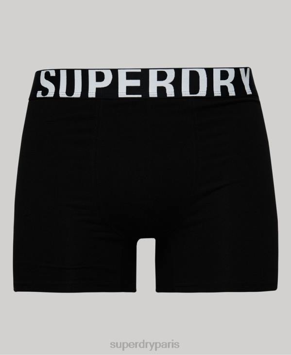 Superdry Hommes lot de deux boxers en coton bio à double logo D64Z1770 vêtements noir