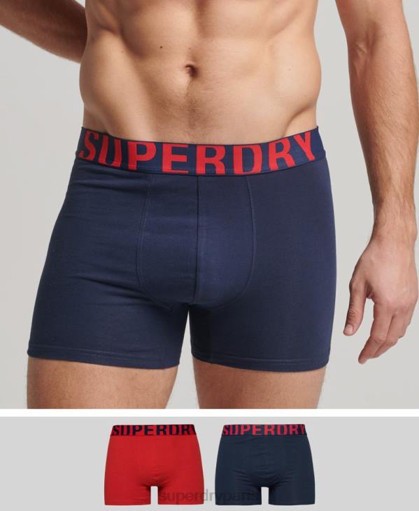 Superdry Hommes lot de deux boxers en coton bio à double logo D64Z1794 vêtements marine
