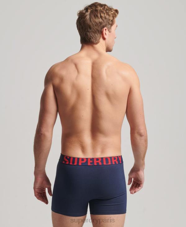 Superdry Hommes lot de deux boxers en coton bio à double logo D64Z1794 vêtements marine