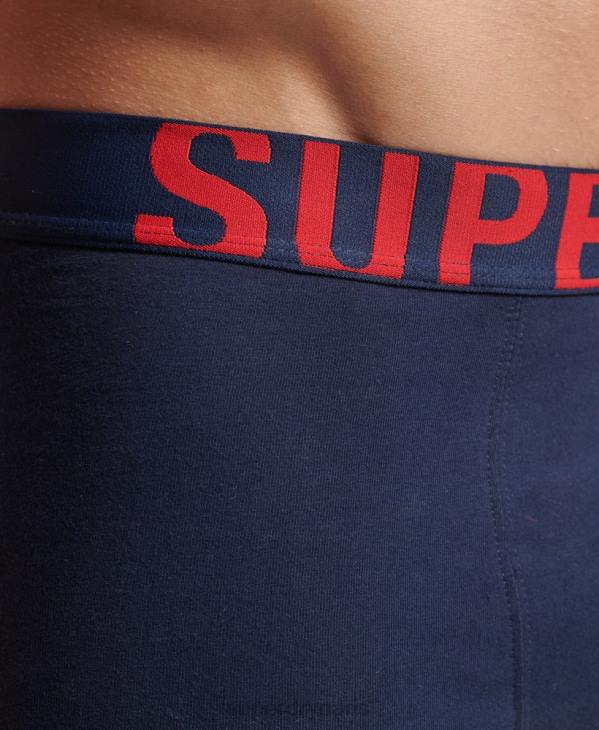 Superdry Hommes lot de deux boxers en coton bio à double logo D64Z1794 vêtements marine