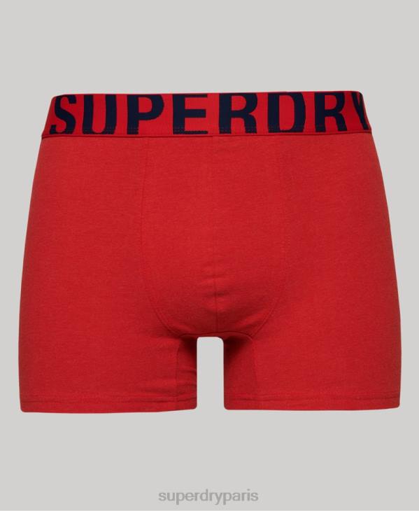 Superdry Hommes lot de deux boxers en coton bio à double logo D64Z1794 vêtements marine