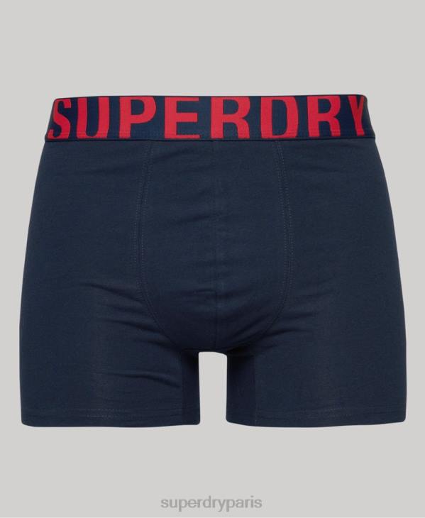 Superdry Hommes lot de deux boxers en coton bio à double logo D64Z1794 vêtements marine