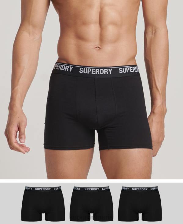 Superdry Hommes lot de trois boxers en coton bio D64Z1597 vêtements noir