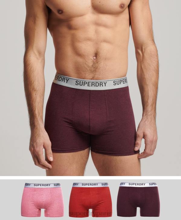 Superdry Hommes lot de trois boxers en coton bio D64Z1614 vêtements rouge