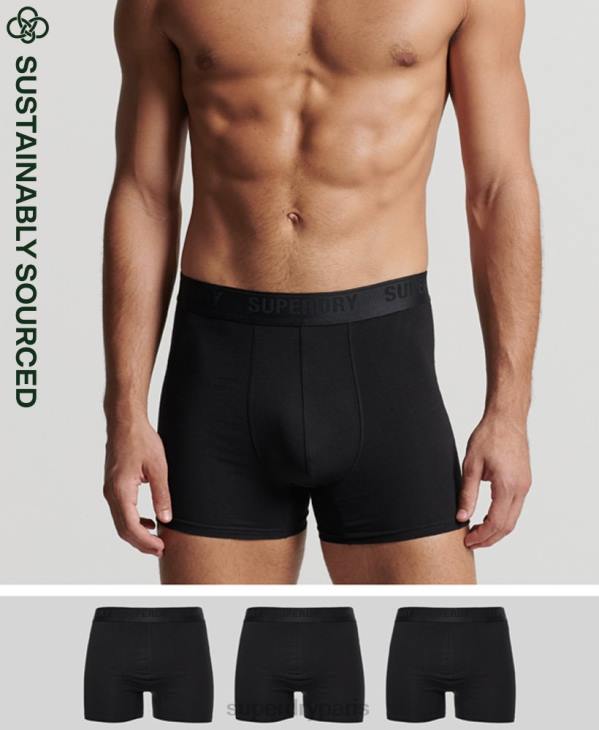 Superdry Hommes lot de trois boxers en coton bio D64Z1617 vêtements noir