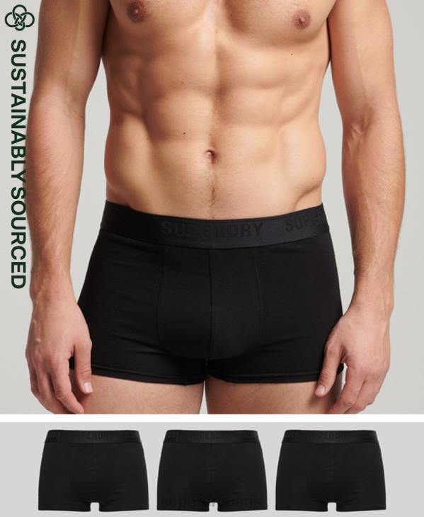 Superdry Hommes lot de trois boxers en coton bio D64Z1772 vêtements noir