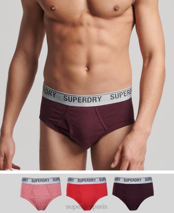 Superdry Hommes lot de trois slips en coton bio D64Z1871 vêtements rouge