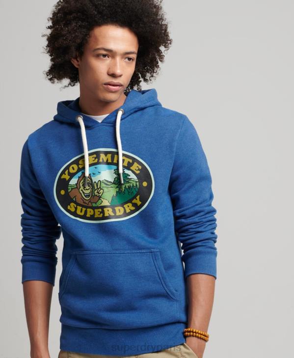 Superdry Hommes autocollant de voyage à capuche D64Z587 vêtements bleu foncé