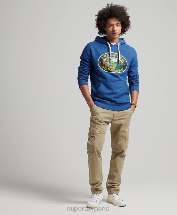 Superdry Hommes autocollant de voyage à capuche D64Z587 vêtements bleu foncé