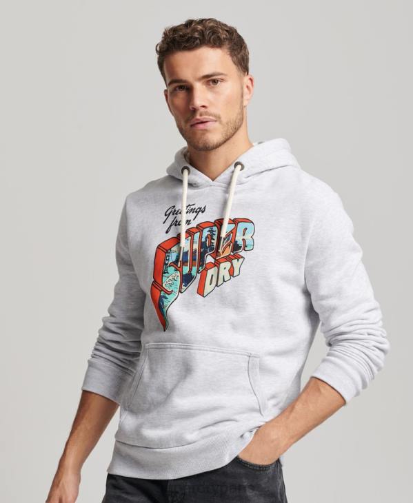 Superdry Hommes autocollant de voyage à capuche D64Z720 vêtements gris clair