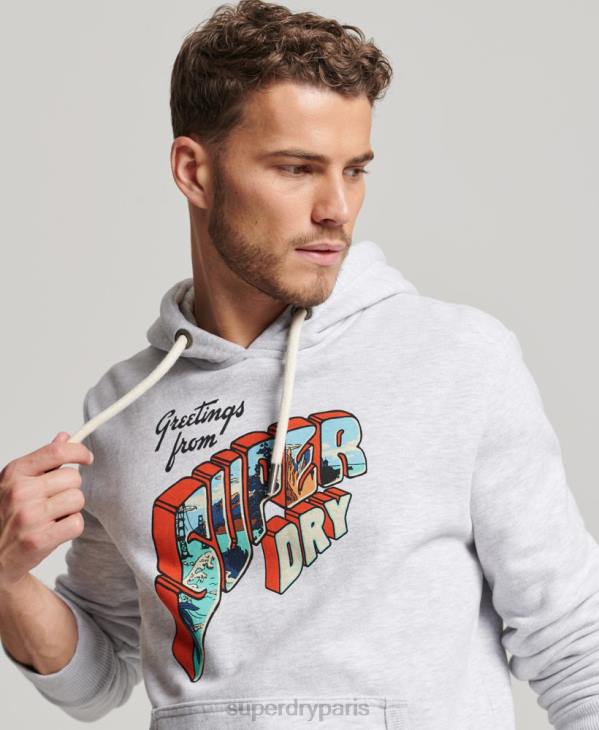 Superdry Hommes autocollant de voyage à capuche D64Z720 vêtements gris clair