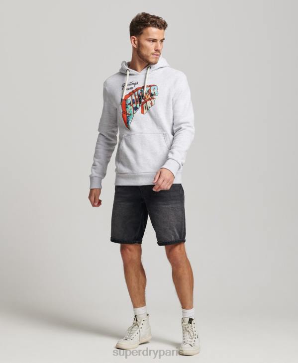 Superdry Hommes autocollant de voyage à capuche D64Z720 vêtements gris clair