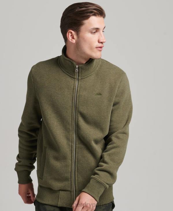 Superdry Hommes haut de survêtement zippé en coton bio à logo vintage D64Z5171 vêtements kaki