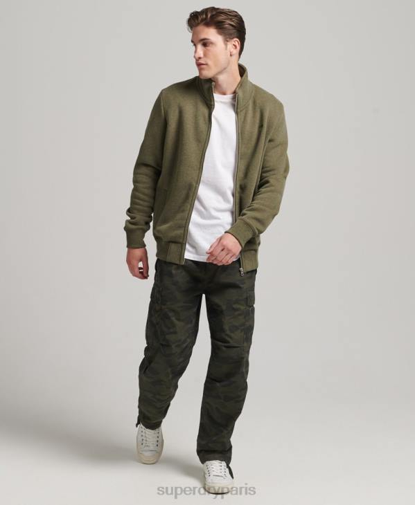 Superdry Hommes haut de survêtement zippé en coton bio à logo vintage D64Z5171 vêtements kaki