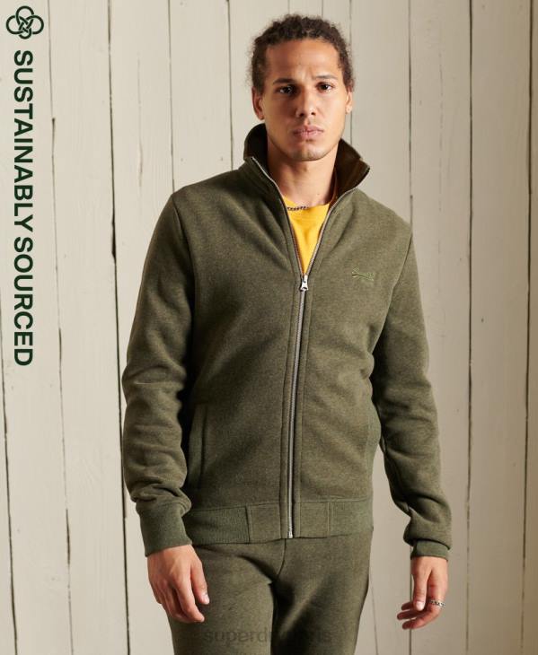 Superdry Hommes haut de survêtement zippé en coton bio à logo vintage D64Z5173 vêtements kaki