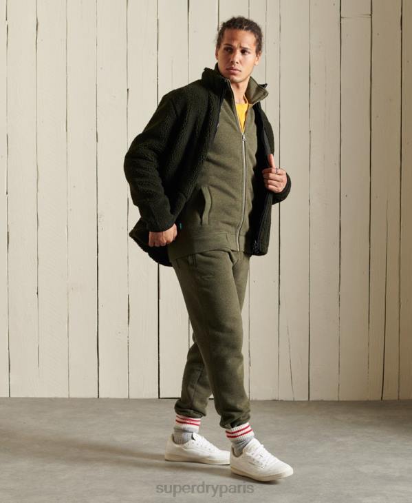Superdry Hommes haut de survêtement zippé en coton bio à logo vintage D64Z5173 vêtements kaki