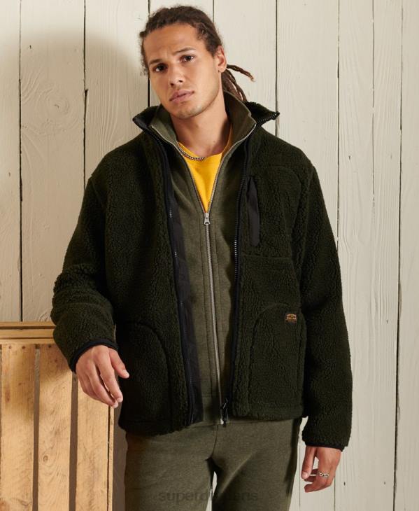 Superdry Hommes haut de survêtement zippé en coton bio à logo vintage D64Z5173 vêtements kaki