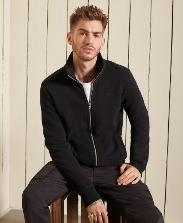 Superdry Hommes haut de survêtement zippé en coton bio à logo vintage D64Z5211 vêtements noir