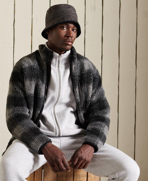 Superdry Hommes haut de survêtement zippé en coton bio à logo vintage D64Z869 vêtements gris clair