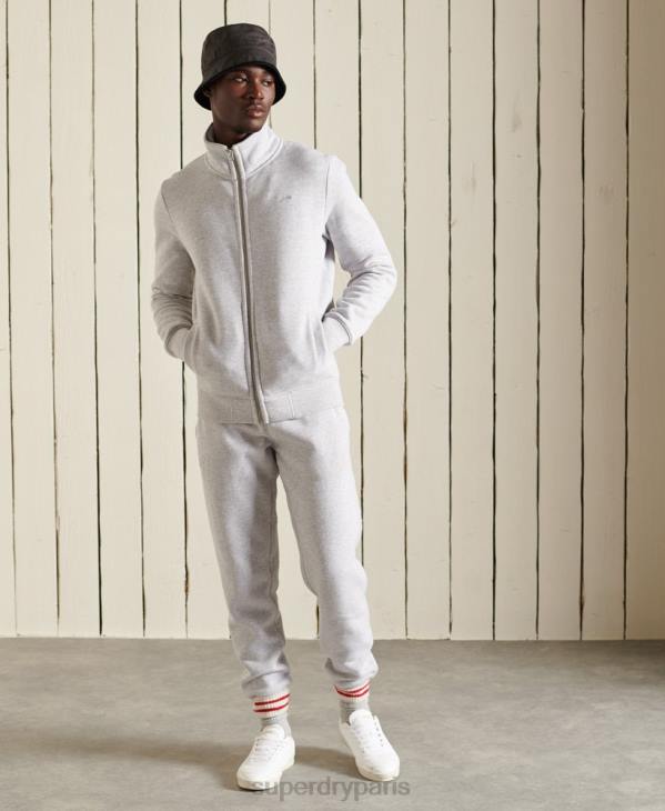 Superdry Hommes haut de survêtement zippé en coton bio à logo vintage D64Z869 vêtements gris clair