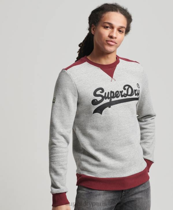 Superdry Hommes équipage de collage de logo vintage D64Z858 vêtements gris