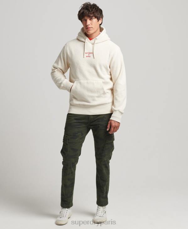 Superdry Hommes sweat à capuche ample en molleton à logo graphique D64Z5221 vêtements crème