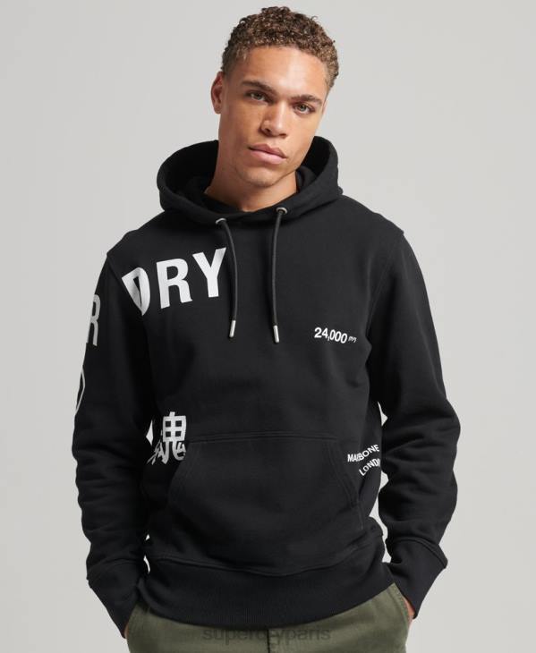 Superdry Hommes sweat à capuche ample à logo imprimé D64Z5084 vêtements noir