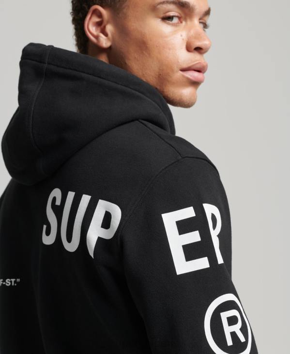 Superdry Hommes sweat à capuche ample à logo imprimé D64Z5084 vêtements noir