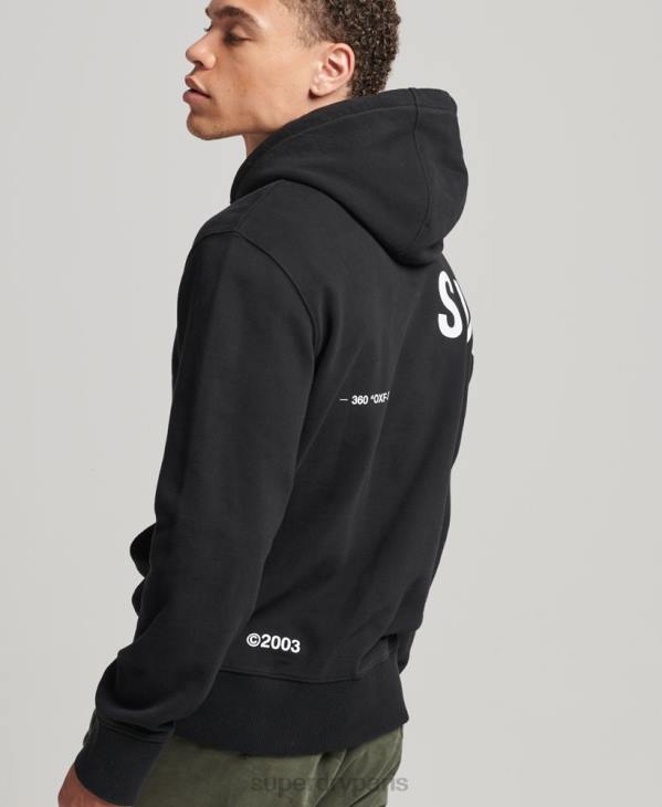 Superdry Hommes sweat à capuche ample à logo imprimé D64Z5084 vêtements noir