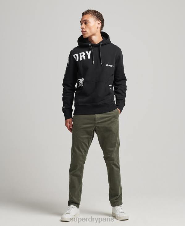 Superdry Hommes sweat à capuche ample à logo imprimé D64Z5084 vêtements noir