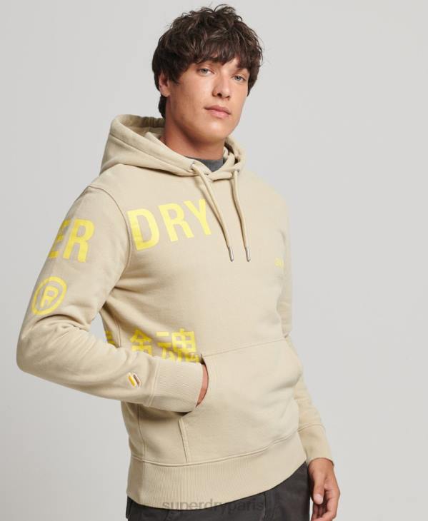 Superdry Hommes sweat à capuche ample à logo imprimé D64Z5222 vêtements beige