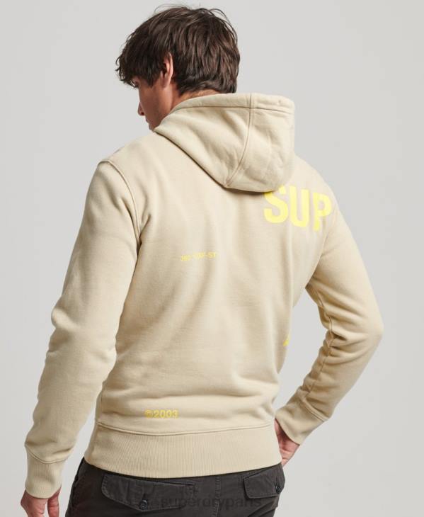 Superdry Hommes sweat à capuche ample à logo imprimé D64Z5222 vêtements beige