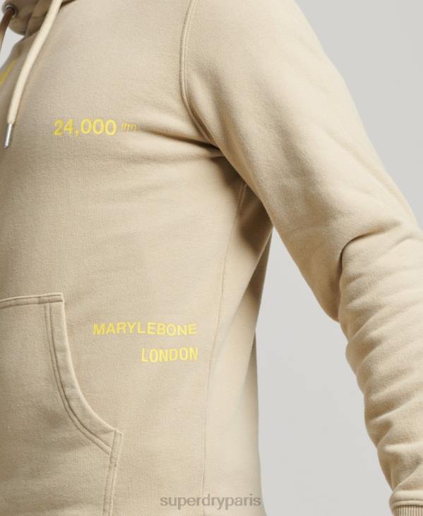 Superdry Hommes sweat à capuche ample à logo imprimé D64Z5222 vêtements beige