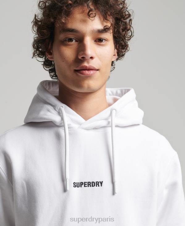 Superdry Hommes sweat à capuche ample à micro logo brodé D64Z5142 vêtements blanc