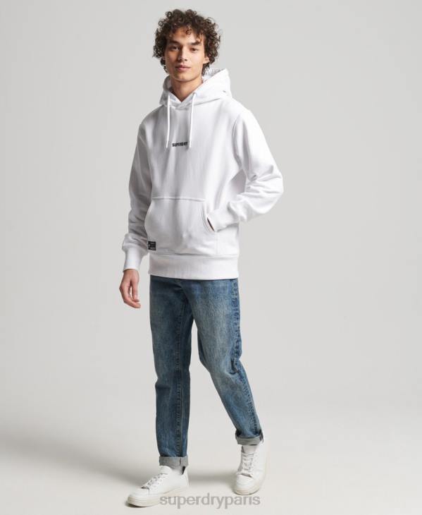 Superdry Hommes sweat à capuche ample à micro logo brodé D64Z5142 vêtements blanc