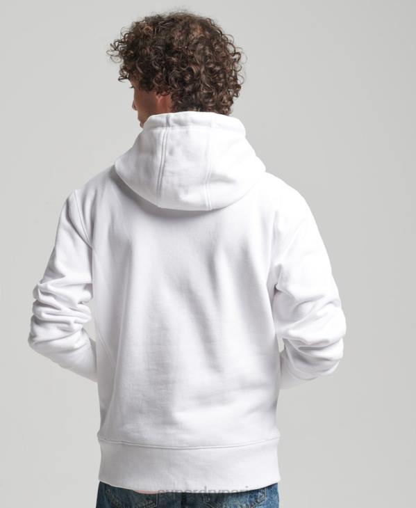 Superdry Hommes sweat à capuche ample à micro logo brodé D64Z5142 vêtements blanc