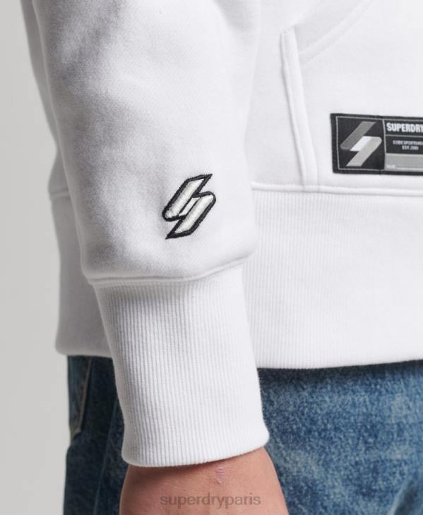 Superdry Hommes sweat à capuche ample à micro logo brodé D64Z5142 vêtements blanc