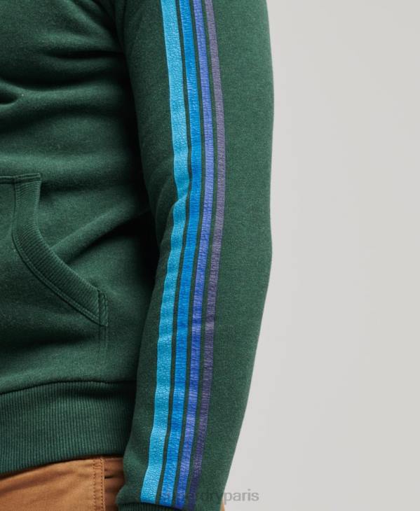 Superdry Hommes sweat à capuche avec logo et rayures sur les manches cali D64Z879 vêtements vert