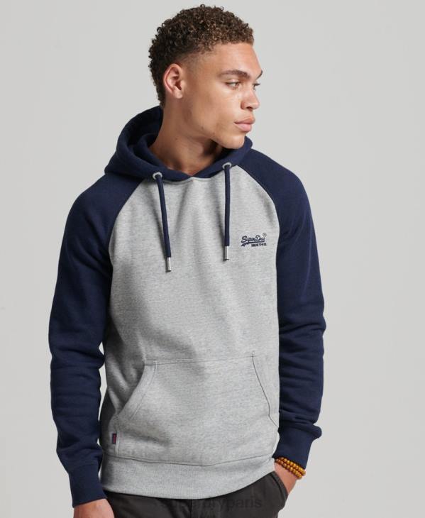 Superdry Hommes sweat à capuche baseball logo vintage en coton bio D64Z602 vêtements gris