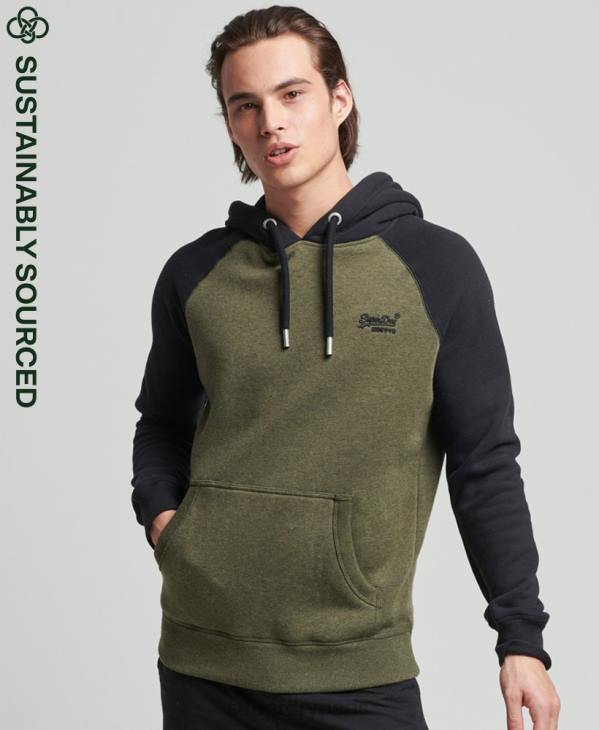 Superdry Hommes sweat à capuche baseball logo vintage en coton bio D64Z745 vêtements vert