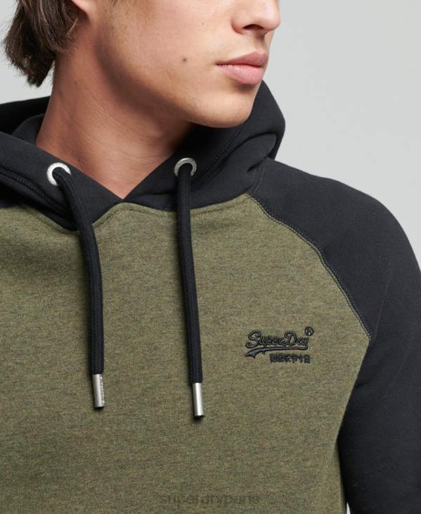 Superdry Hommes sweat à capuche baseball logo vintage en coton bio D64Z745 vêtements vert