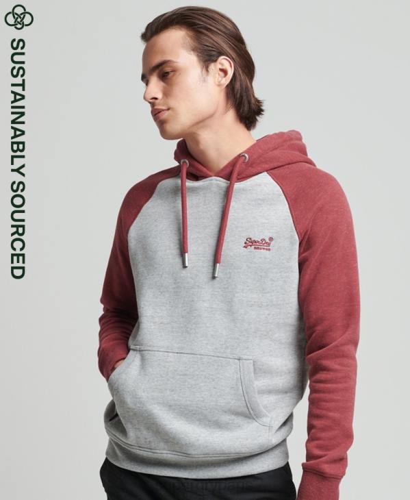 Superdry Hommes sweat à capuche baseball logo vintage en coton bio D64Z746 vêtements gris clair