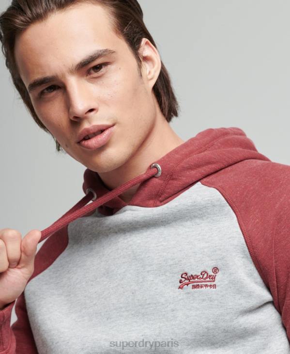Superdry Hommes sweat à capuche baseball logo vintage en coton bio D64Z746 vêtements gris clair