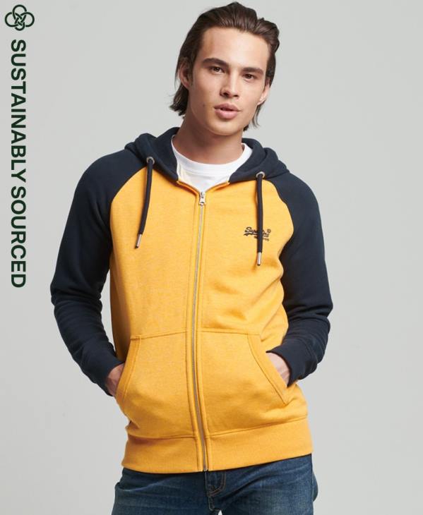 Superdry Hommes sweat à capuche baseball zippé en coton biologique avec logo vintage D64Z5174 vêtements jaune