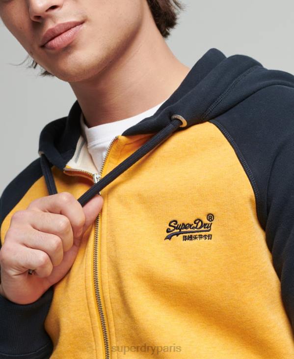 Superdry Hommes sweat à capuche baseball zippé en coton biologique avec logo vintage D64Z5174 vêtements jaune