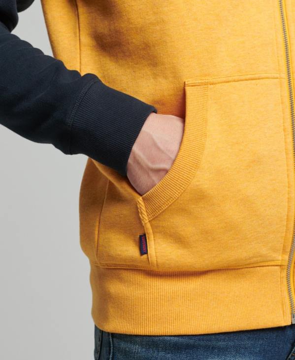 Superdry Hommes sweat à capuche baseball zippé en coton biologique avec logo vintage D64Z5174 vêtements jaune
