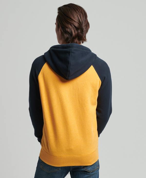 Superdry Hommes sweat à capuche baseball zippé en coton biologique avec logo vintage D64Z5174 vêtements jaune