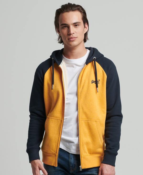 Superdry Hommes sweat à capuche baseball zippé en coton biologique avec logo vintage D64Z5174 vêtements jaune