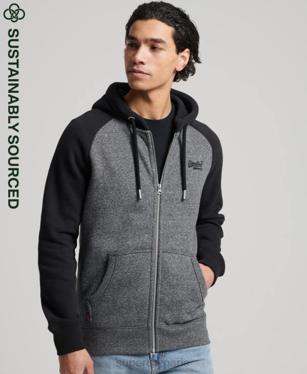 Superdry Hommes sweat à capuche baseball zippé en coton biologique avec logo vintage D64Z666 vêtements gris foncé