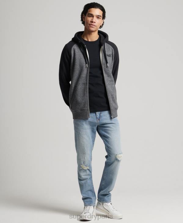 Superdry Hommes sweat à capuche baseball zippé en coton biologique avec logo vintage D64Z666 vêtements gris foncé